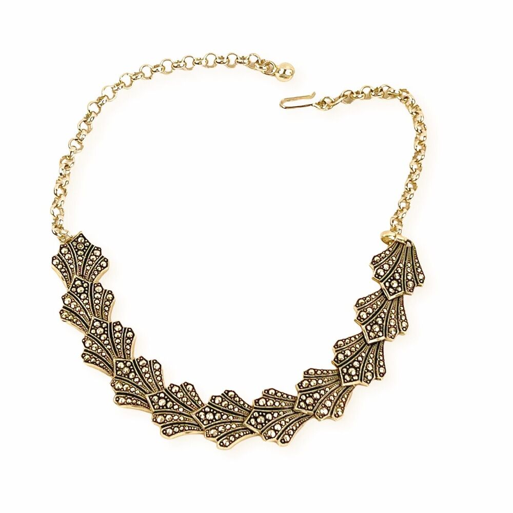 Eloxal Gold Tone Necklace Faux Marcasite Aluminum Links Mid Century Germany